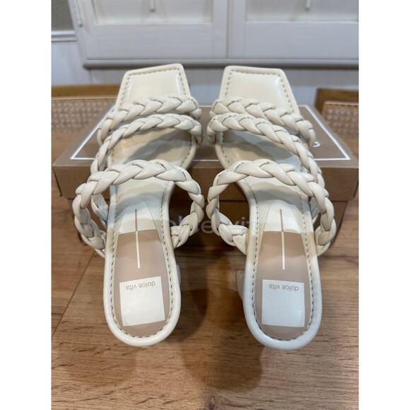 Dolce Vita Pang Heeled Sandals Ivory Stella Size 8 NIB Braided Slip On Strappy - Picture 10 of 13